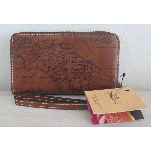 Patricia Nash S1470618 Riot Rust Ragusa Signature Map Leather Wristlet Wallet - Picture 2 of 10